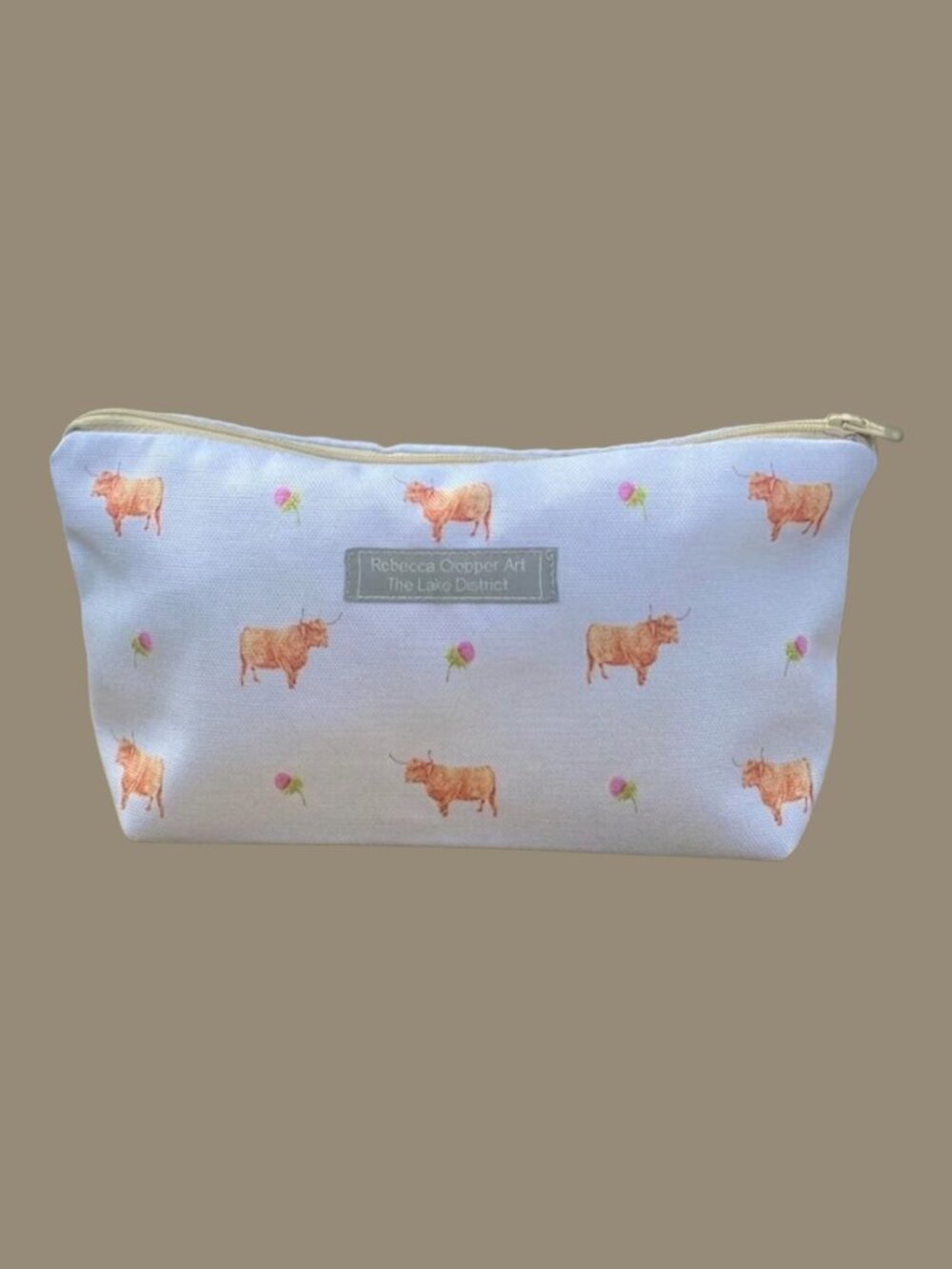 NWT Highland Cow Organic Cosmetic Bag Rebecca Cropper Lake District Britain